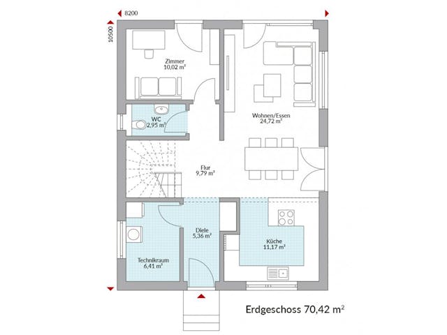 Fertighaus Point 138.1 von Danwood Schlüsselfertig ab 276600€, Satteldach-Klassiker Grundriss 1