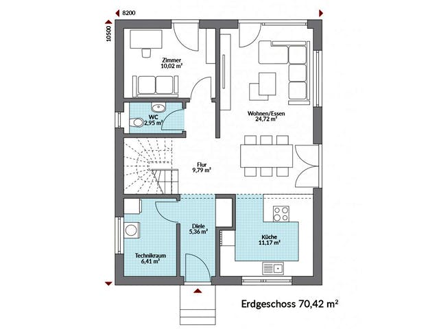 Fertighaus Point 138.1 von Danwood Schlüsselfertig ab 259900€, Satteldach-Klassiker Grundriss 1