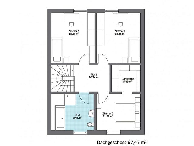 Fertighaus Point 138.1 von Danwood Schlüsselfertig ab 259900€, Satteldach-Klassiker Grundriss 2