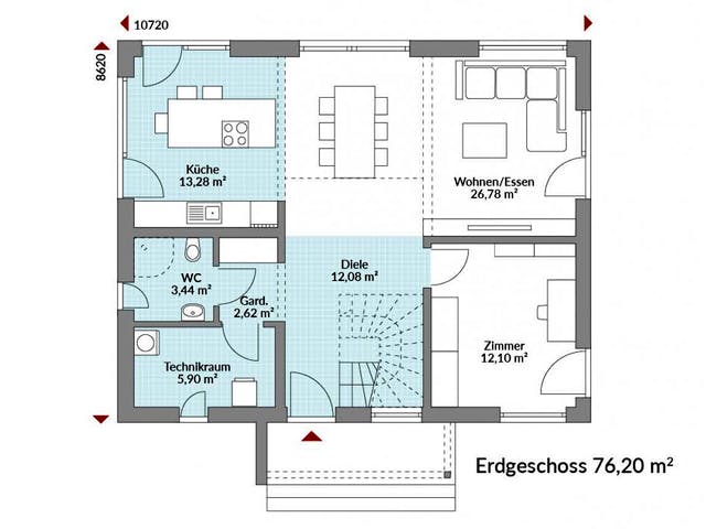 Fertighaus Point 140 von Danwood Schlüsselfertig ab 307800€, Satteldach-Klassiker Grundriss 1