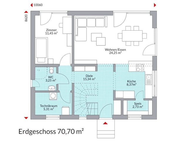 Fertighaus Point 141.1 von Danwood Schlüsselfertig ab 283100€, Satteldach-Klassiker Grundriss 1