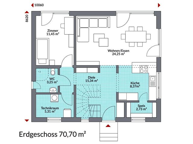 Fertighaus Point 141.1 von Danwood Schlüsselfertig ab 260900€, Satteldach-Klassiker Grundriss 1