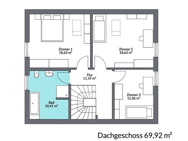 Fertighaus Point 141.1 von Danwood Schlüsselfertig ab 260900€, Satteldach-Klassiker Grundriss 2