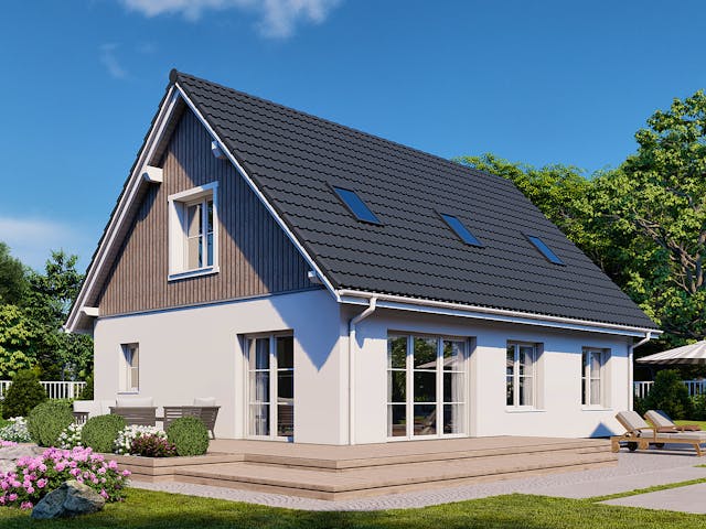 Fertighaus Point 142.1 von Danwood Schlüsselfertig ab 282700€, Satteldach-Klassiker Außenansicht 1 Fertighaus Point 142.1 von Danwood Schlüsselfertig ab 282700€, Satteldach-Klassiker Außenansicht 1