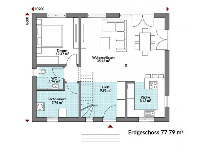 Fertighaus Point 142.1 von Danwood Schlüsselfertig ab 264700€, Satteldach-Klassiker Grundriss 1