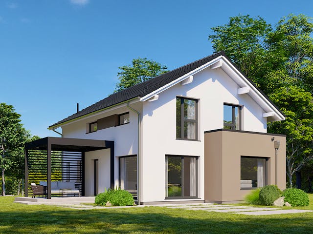 Fertighaus Point 143 von Danwood Schlüsselfertig ab 304400€, Satteldach-Klassiker Außenansicht 1 Fertighaus Point 143 von Danwood Schlüsselfertig ab 304400€, Satteldach-Klassiker Außenansicht 1
