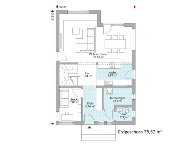 Fertighaus Point 143 von Danwood Schlüsselfertig ab 310500€, Satteldach-Klassiker Grundriss 1