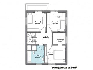 Fertighaus Point 143 von Danwood Schlüsselfertig ab 304400€, Satteldach-Klassiker Grundriss 2