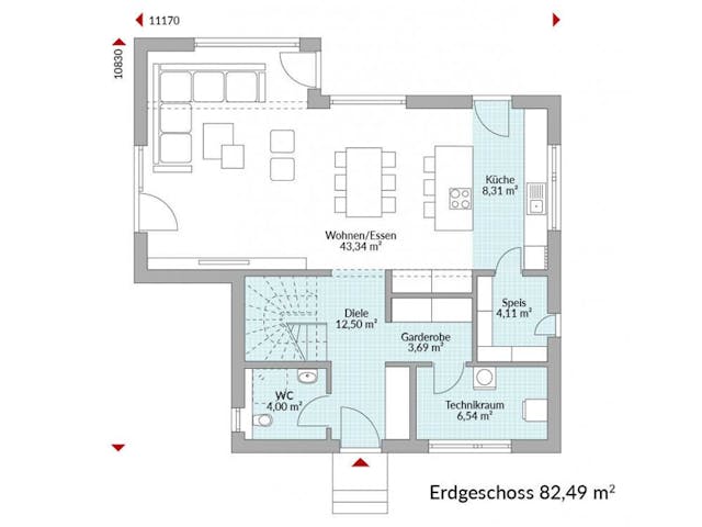 Fertighaus Point 144 von Danwood Schlüsselfertig ab 316400€, Satteldach-Klassiker Grundriss 1