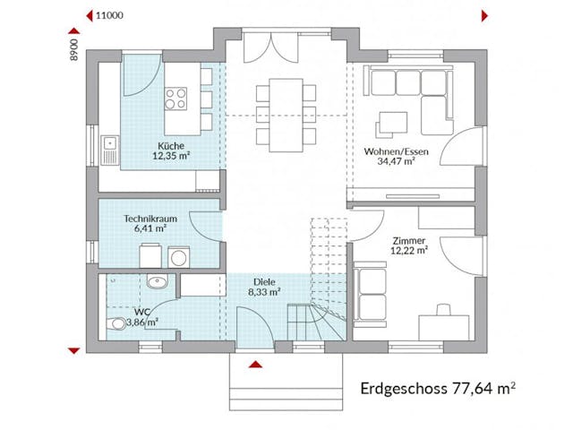 Fertighaus Point 145 von Danwood Schlüsselfertig ab 319200€, Satteldach-Klassiker Grundriss 1