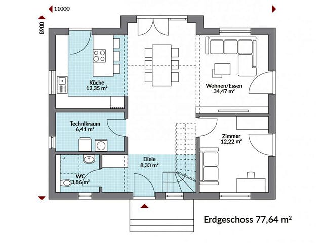 Fertighaus Point 145 von Danwood Schlüsselfertig ab 294000€, Satteldach-Klassiker Grundriss 1