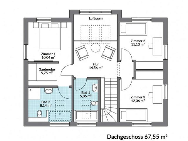 Fertighaus Point 145 von Danwood Schlüsselfertig ab 294000€, Satteldach-Klassiker Grundriss 2