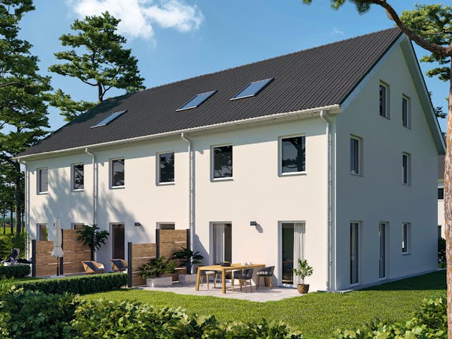 Massivhaus ICON S Reihenhaus mit Satteldach von Dennert Massivhaus, Satteldach-Klassiker Außenansicht 1