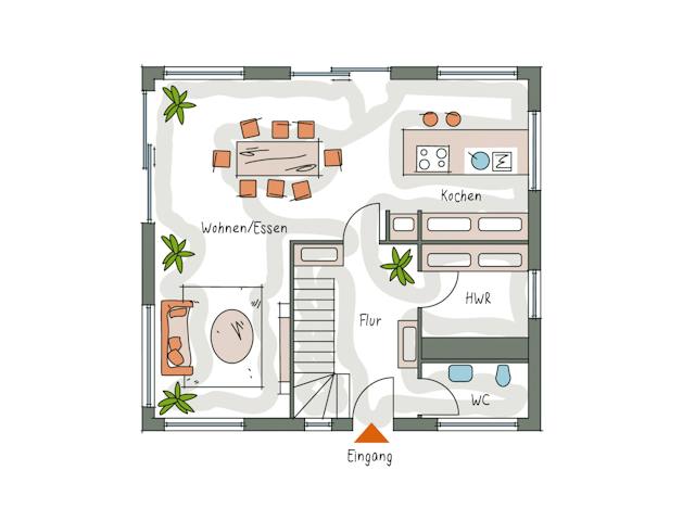 Massivhaus ICON S 3.02 CITY von Dennert Massivhaus Schlüsselfertig ab 267090€, Satteldach-Klassiker Grundriss 1