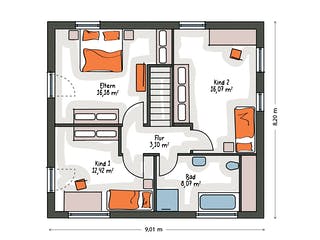 Massivhaus ICON 3 City mit Walmdach von Dennert Massivhaus Ausbauhaus ab 260770€, Stadtvilla Grundriss 2