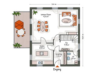 Massivhaus ICON 3+ City mit Walmdach von Dennert Massivhaus Ausbauhaus ab 279570€, Stadtvilla Grundriss 1