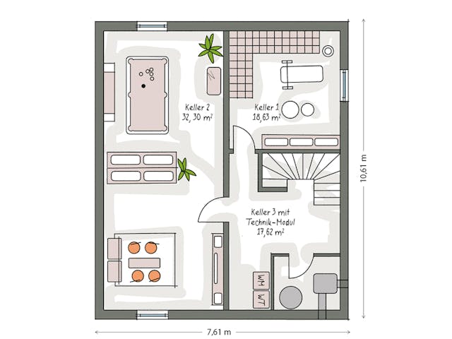 Massivhaus ICON 3+ mit Satteldach von Dennert Massivhaus Ausbauhaus ab 247870€, Satteldach-Klassiker Grundriss 1