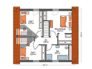 Massivhaus ICON 3 mit Quergiebel von Dennert Massivhaus Ausbauhaus ab 247288€, Satteldach-Klassiker Grundriss 2