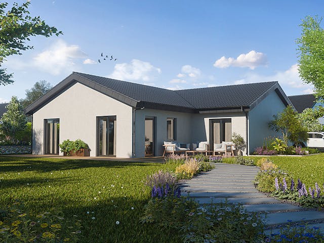 Massivhaus ICON 6+ Bungalow von Dennert Massivhaus Ausbauhaus ab 284530€, Bungalow Außenansicht 1