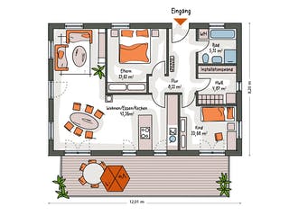 Massivhaus ICON Bungalow von Dennert Massivhaus Ausbauhaus ab 216300€, Bungalow Grundriss 1