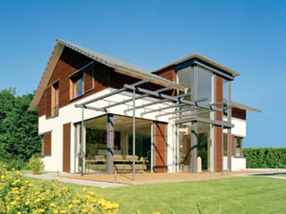 Blockhaus D168 MH Bad Vilbel von Frammelsberger Holzbau, Satteldach-Klassiker Außenansicht 2