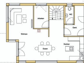 Blockhaus D140 Sinn von Frammelsberger Holzbau, Satteldach-Klassiker Grundriss 1