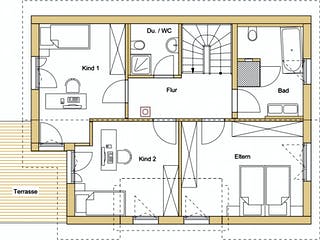 Blockhaus D140 Sinn von Frammelsberger Holzbau, Satteldach-Klassiker Grundriss 2