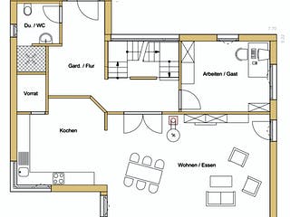Blockhaus D183 Eisele von Frammelsberger Holzbau, Pultdachhaus Grundriss 1