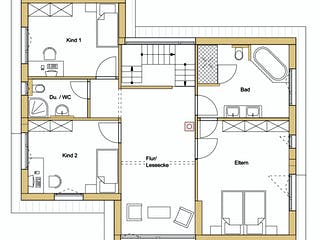Blockhaus D183 Eisele von Frammelsberger Holzbau, Pultdachhaus Grundriss 2
