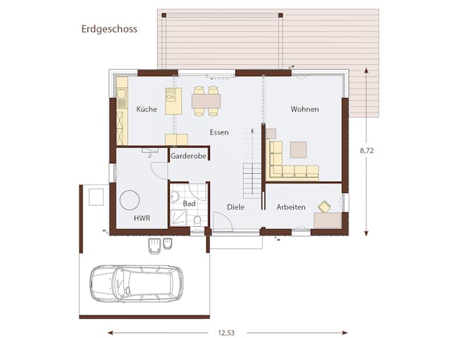 Blockhaus D183 MH Mülheim-Kärlich von Frammelsberger Holzbau, Satteldach-Klassiker Grundriss 1