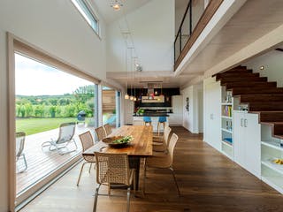 Blockhaus D188 Hertfelder‐Siegel von Frammelsberger Holzbau, Satteldach-Klassiker Innenansicht 3