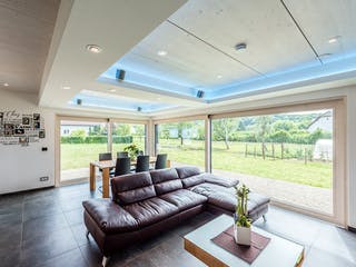 Blockhaus D282 Kocher von Frammelsberger Holzbau, Satteldach-Klassiker Innenansicht 1