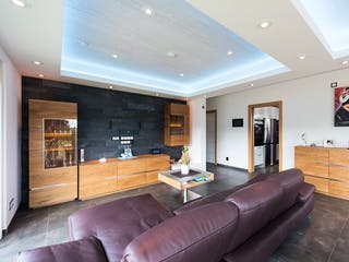 Blockhaus D282 Kocher von Frammelsberger Holzbau, Satteldach-Klassiker Innenansicht 2