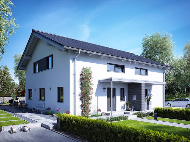 Fertighaus Doppelhaus 25-125 von Hanse Haus Schlüsselfertig ab 367522€, Satteldach-Klassiker Außenansicht 1 Fertighaus Doppelhaus 25-125 von Hanse Haus Schlüsselfertig ab 367522€, Satteldach-Klassiker Außenansicht 1