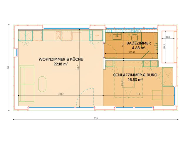 Fertighaus Tiny Haus Dwelli TR#1 von Dwellii House Schlüsselfertig ab 148000€, Bungalow Grundriss 1