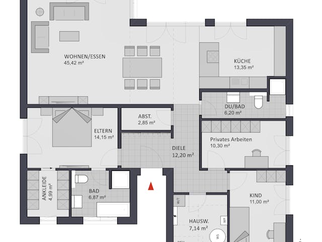 Massivhaus Entwurf CH135 von FAVORIT Massivhaus, Bungalow Grundriss 1