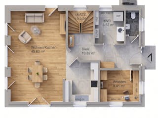 Massivhaus Satteldach 154 von AMR-Wohnbau Schlüsselfertig ab 325000€, Satteldach-Klassiker Grundriss 1
