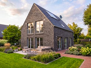 Massivhaus Satteldach 131 von AMR-Wohnbau Schlüsselfertig ab 291000€, Satteldach-Klassiker Außenansicht 2