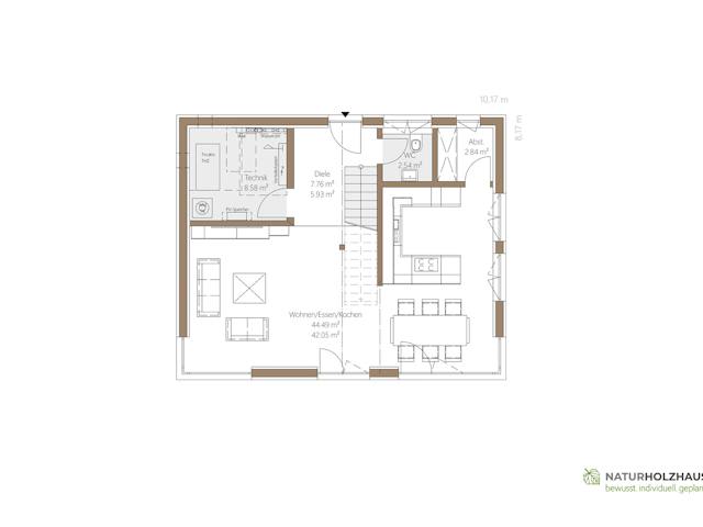 Fertighaus Einfamilienhaus Premium 124 von Naturholzhaus Bayern, Satteldach-Klassiker Grundriss 1