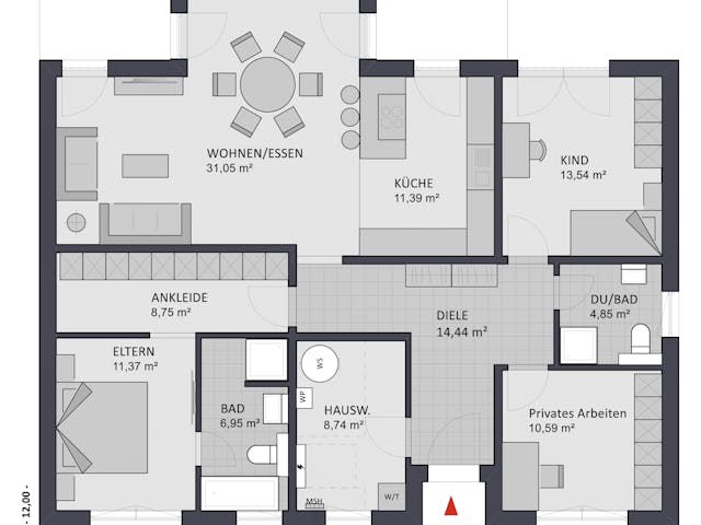 Massivhaus Entwurf CH122 von FAVORIT Massivhaus, Bungalow Grundriss 1