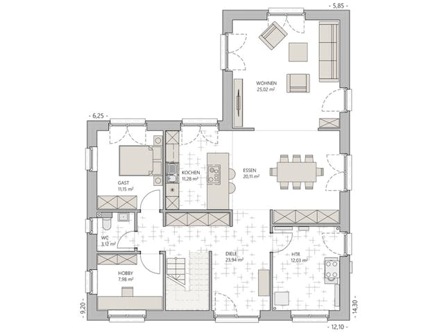Massivhaus Stadtvilla 180 von ECO System HAUS Schlüsselfertig ab 389000€, Stadtvilla Grundriss 1