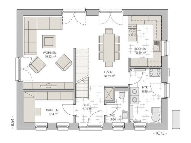 Massivhaus Vario-Haus 140 von ECO System HAUS Schlüsselfertig ab 286000€, Satteldach-Klassiker Grundriss 1
