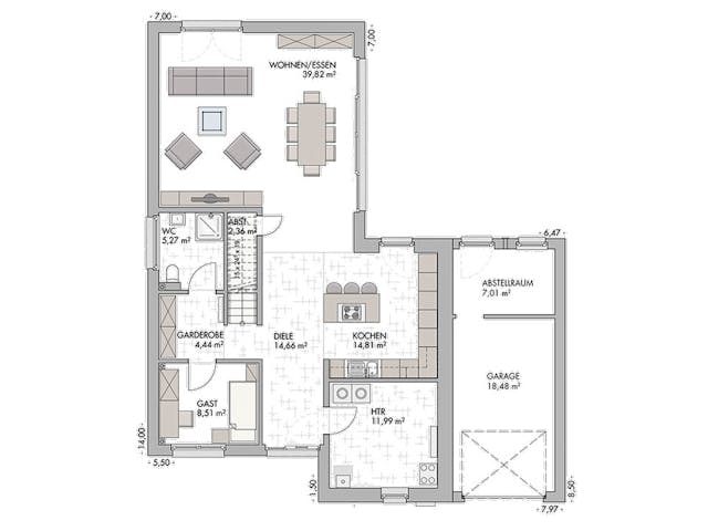 Massivhaus Bauhaus-Modern Classic 180 von ECO System HAUS, Cubushaus Grundriss 1