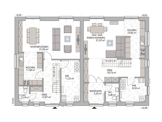 Massivhaus Duo Stadtvilla 130 von ECO System HAUS Schlüsselfertig ab 292600€, Stadtvilla Grundriss 1 Massivhaus Duo Stadtvilla 130 von ECO System HAUS Schlüsselfertig ab 292600€, Stadtvilla Grundriss 1