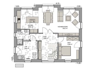 Massivhaus Kapitänshaus 160 von ECO System HAUS Schlüsselfertig ab 339000€, Satteldach-Klassiker Grundriss 1
