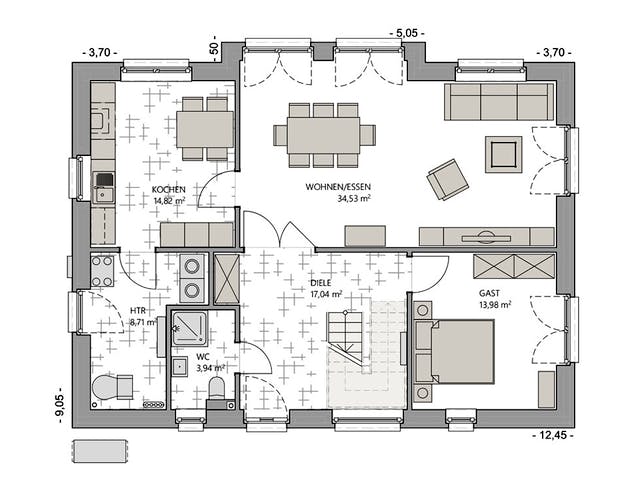 Massivhaus Kapitänshaus 180 von ECO System HAUS, Satteldach-Klassiker Grundriss 1