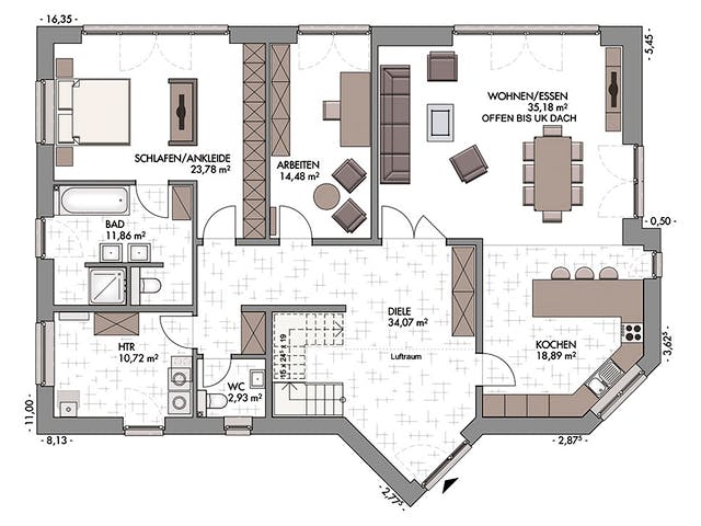 Massivhaus Pultdachhaus 220 von ECO System HAUS, Pultdachhaus Grundriss 1