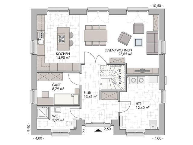 Massivhaus Stadtvilla 160 von ECO System HAUS Schlüsselfertig ab 341700€, Stadtvilla Grundriss 1