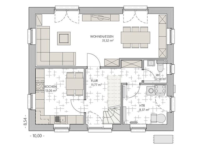 Massivhaus Vario-Haus 130 von ECO System HAUS Schlüsselfertig ab 282700€, Satteldach-Klassiker Grundriss 1