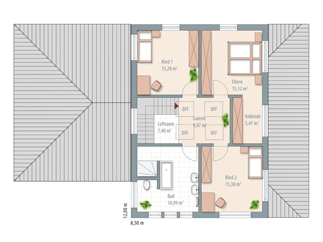Fertighaus Edition Select 186 von WOLF-HAUS Schlüsselfertig ab 442104€, Satteldach-Klassiker Grundriss 1